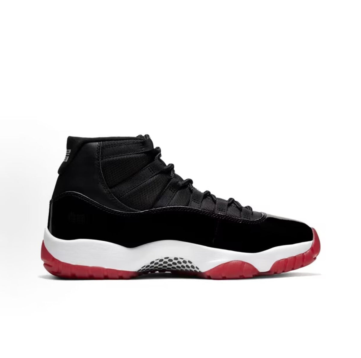 Jordan 11 bred Mesh and Patent Leather Playoff-Style Retro Basketball Shoes – Comfortable, Durable, High-Top – Unisex (Black, Red, White)